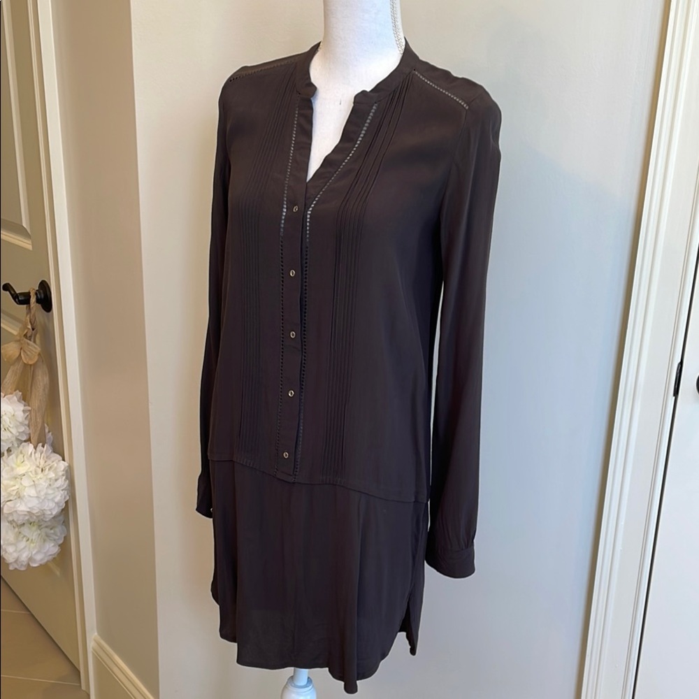 H&M Dark Gray Pintuck Button-Front Mini Dress